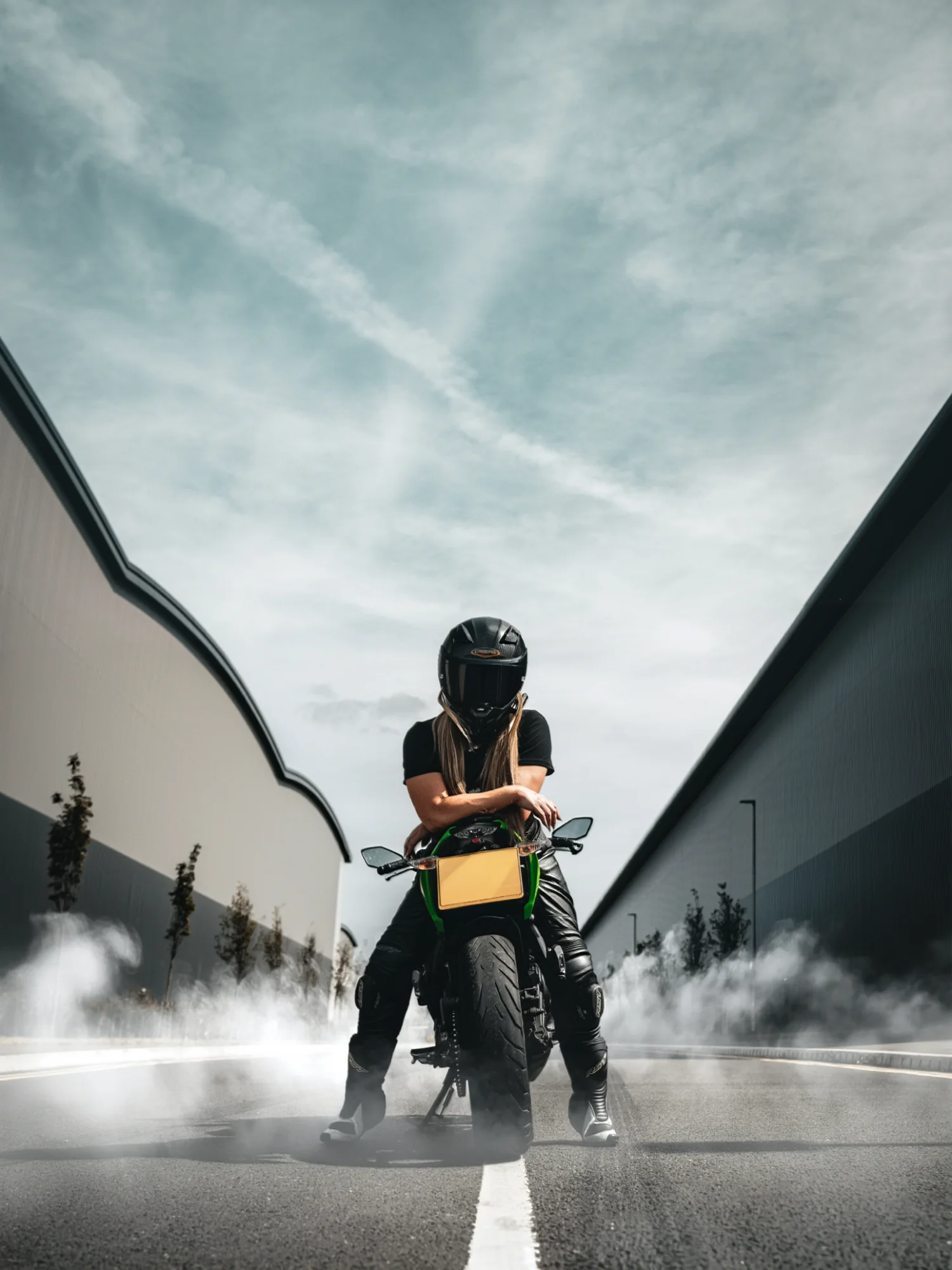 Cinematic motorcycle rider portrait with smoke by Dave Freer Photography